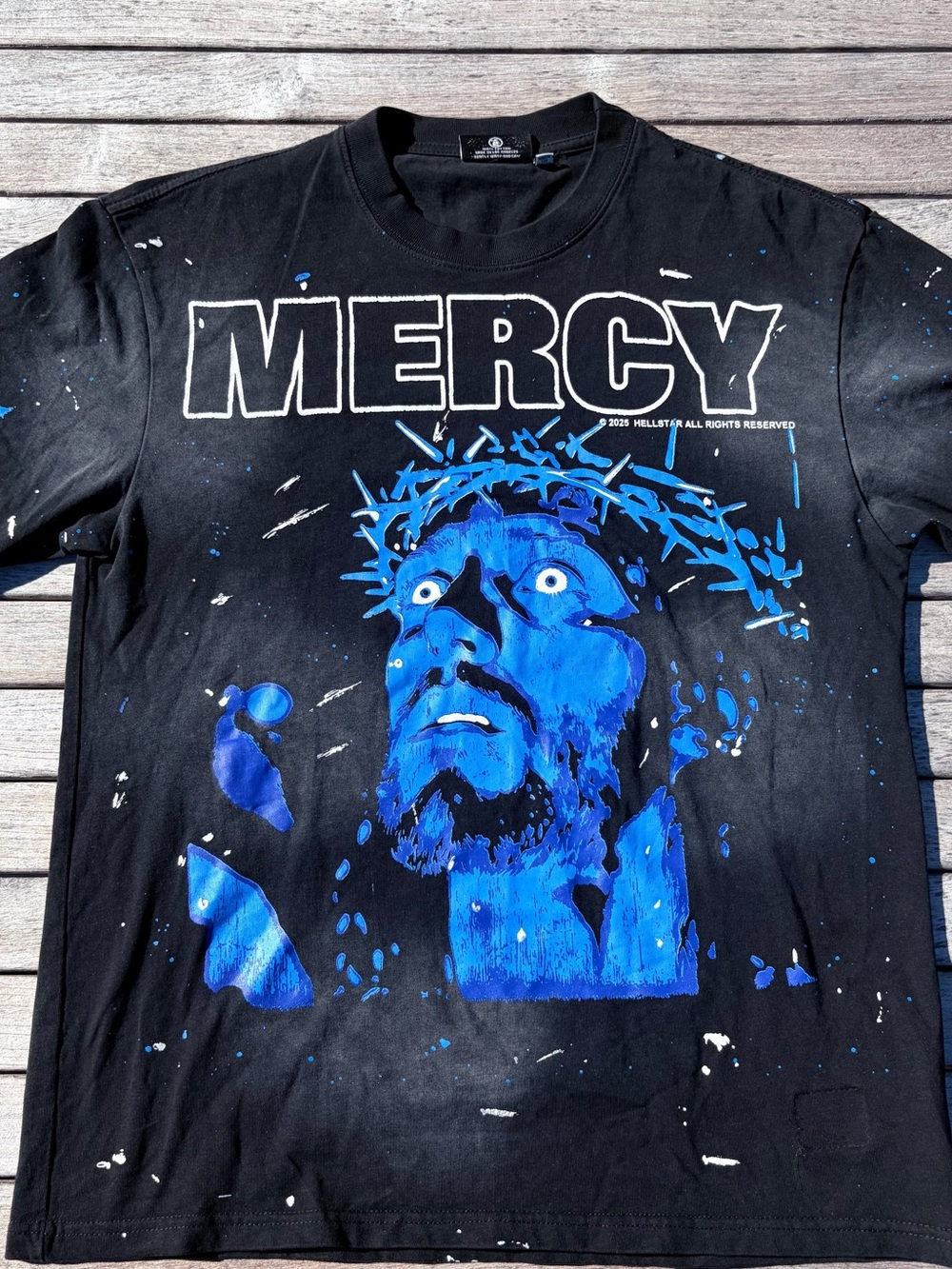 Mercy Graphic Short Sleeve Tee - Black with Blue Print
